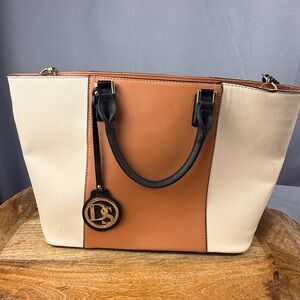 Dashin Colorblock Tote Bag Cream Tan Black Structured Satchel Purse